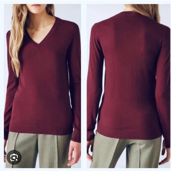 EVERLANE 100% Cashmere Burgundy V-Neck Sweater Pullover - Picture 1 of 6